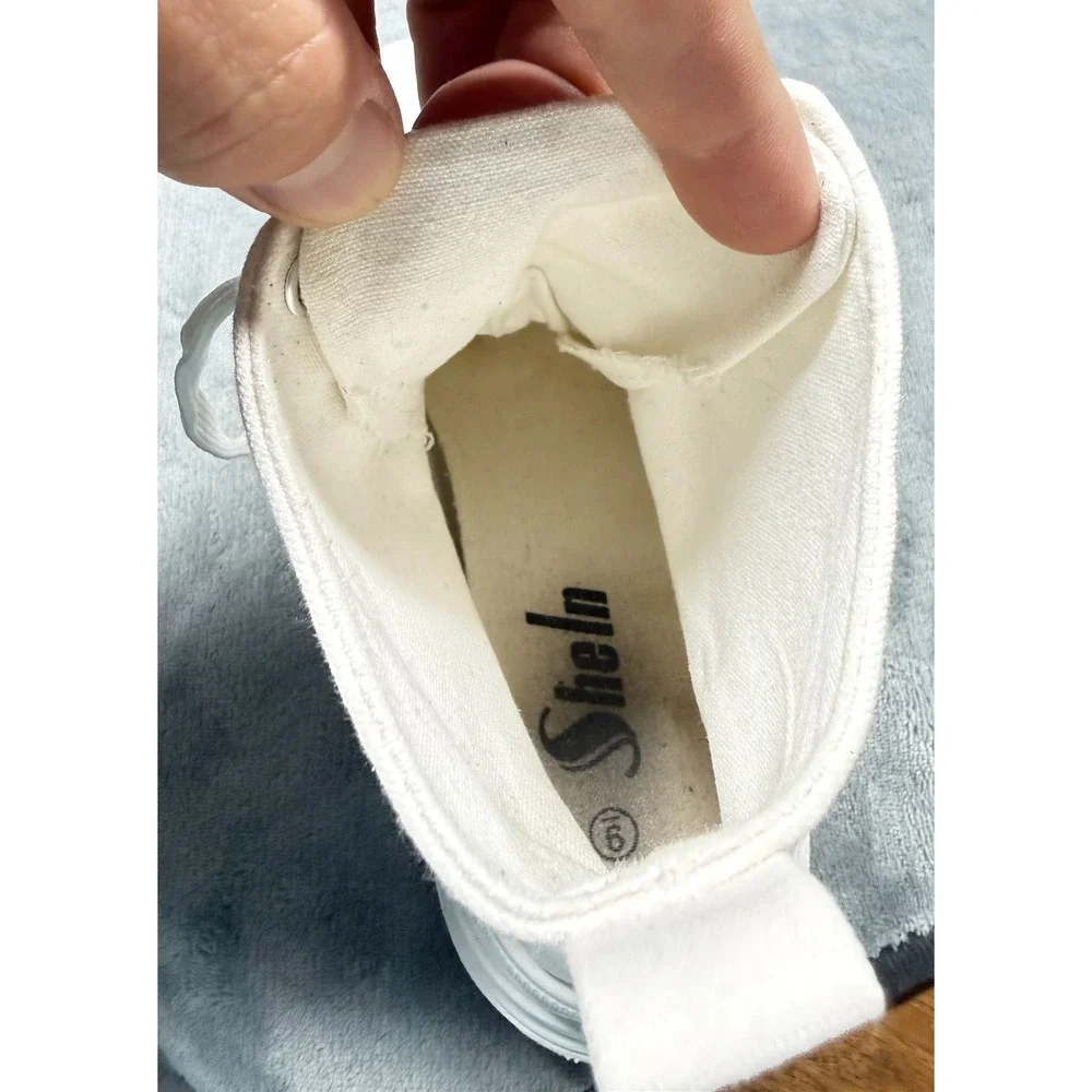Sheln Platform Sneaker Boots Womens 9 White Canvas High Top Lace Up Chunky